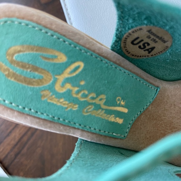 NWOT Sbicca Vintage Teal Blue Suede Faux Wood Heel Criss Criss Tie Heel Size 9 - Picture 5 of 11